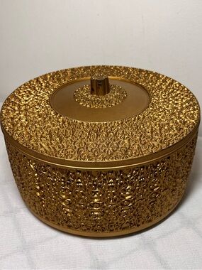 Ornate Gold Decorative Round Trinket Box